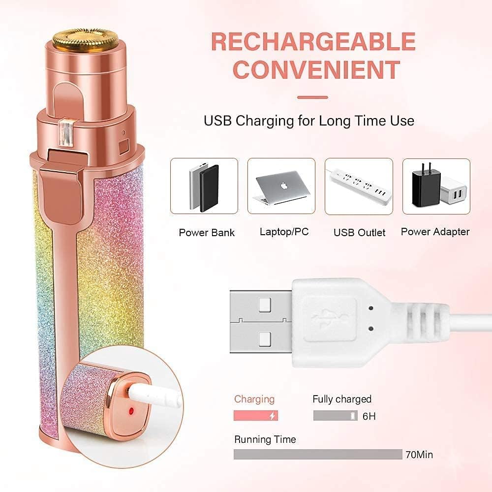 Facial Hair Remover & Eyebrow Trimmer, 2 In 1 Eyebrow Remover and Painless Hair Remover, Eyebrow Lips Nose Body Facial Hair Removal Razor For Women with Built-in LED Light