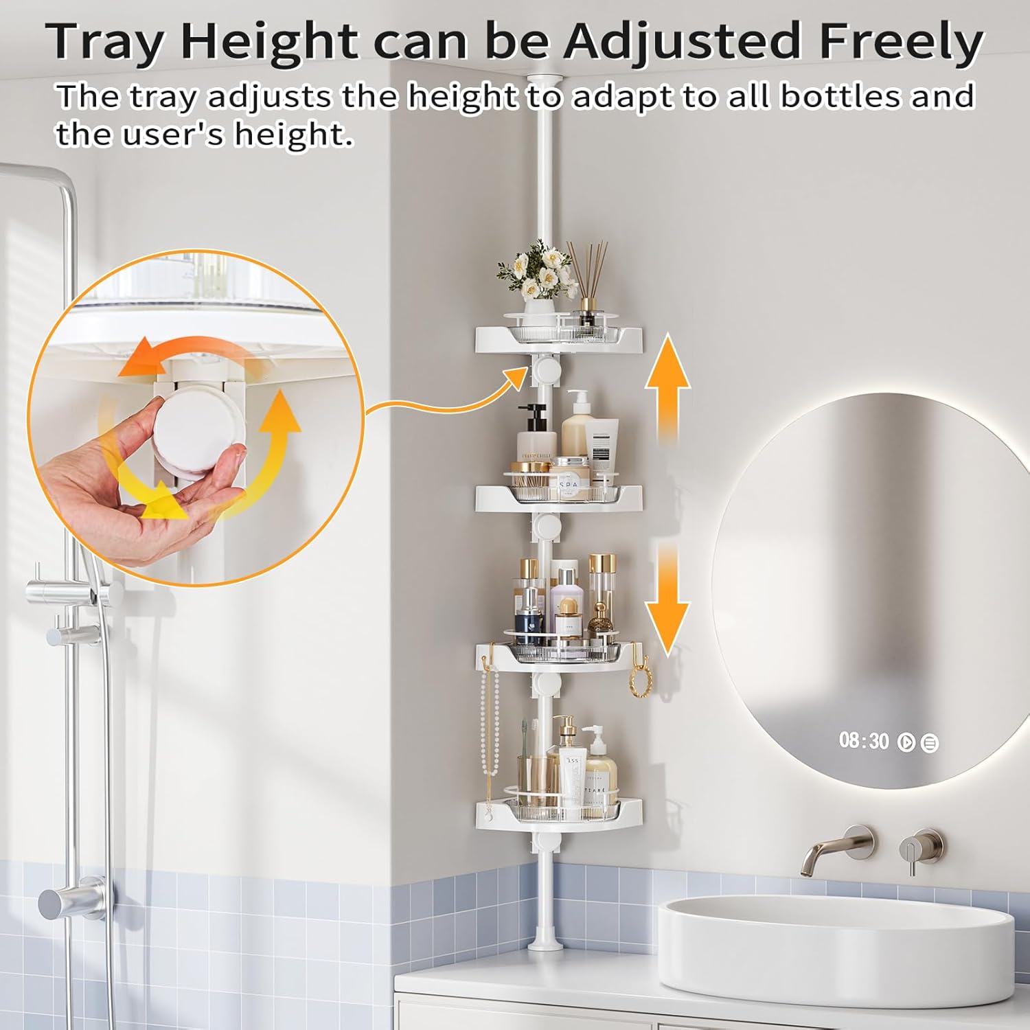 Adjustable 4-Tier Rotating Shower Corner Shelf