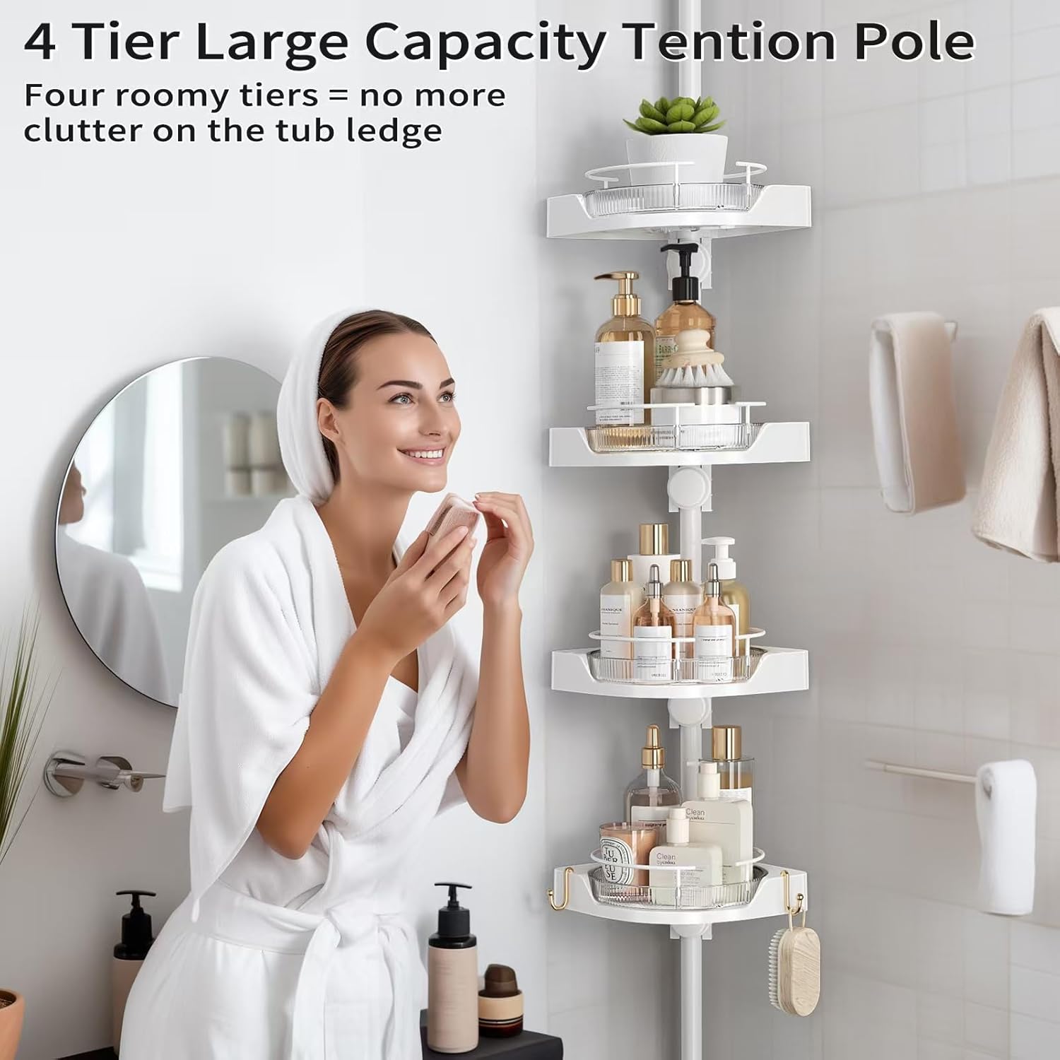 Adjustable 4-Tier Rotating Shower Corner Shelf