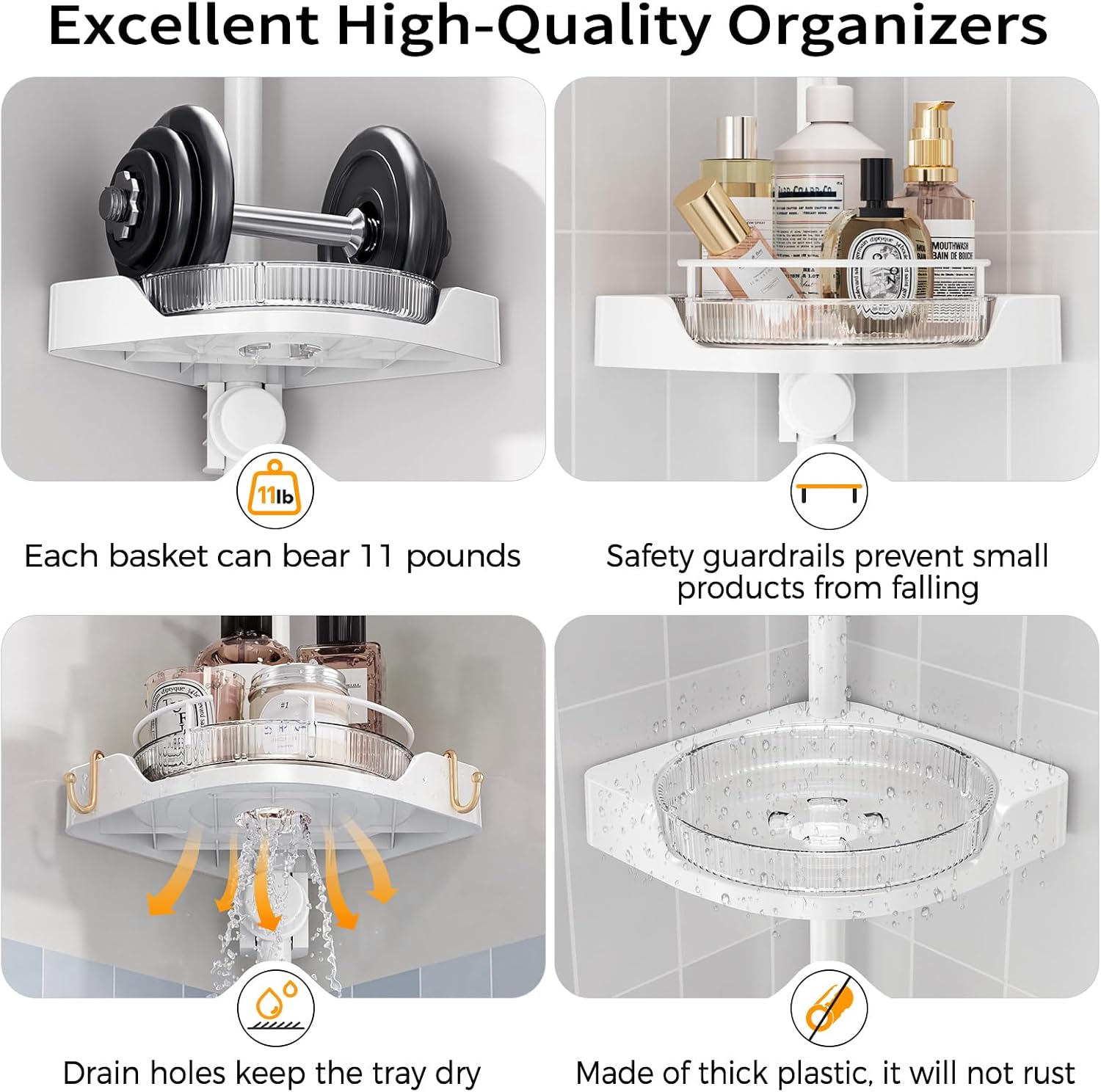 Adjustable 4-Tier Rotating Shower Corner Shelf
