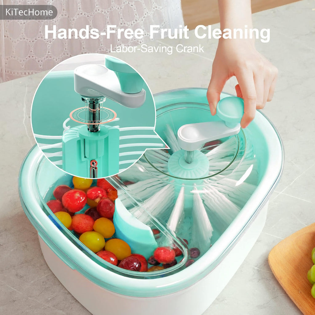 JOYLOOP Hands-Free Fruit Cleaning Labor-Saving Crank with fruits inside on a light background